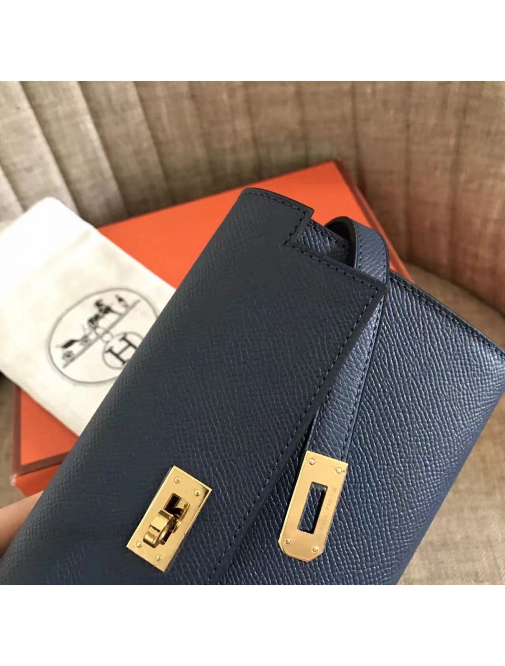 Hermes Kelly Classic Long Wallet In Navy Epsom Leather