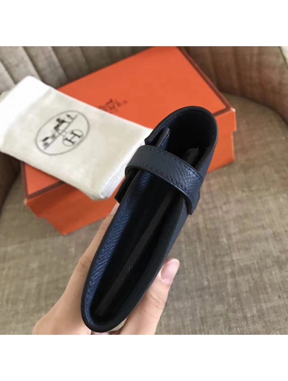 Hermes Kelly Classic Long Wallet In Navy Epsom Leather