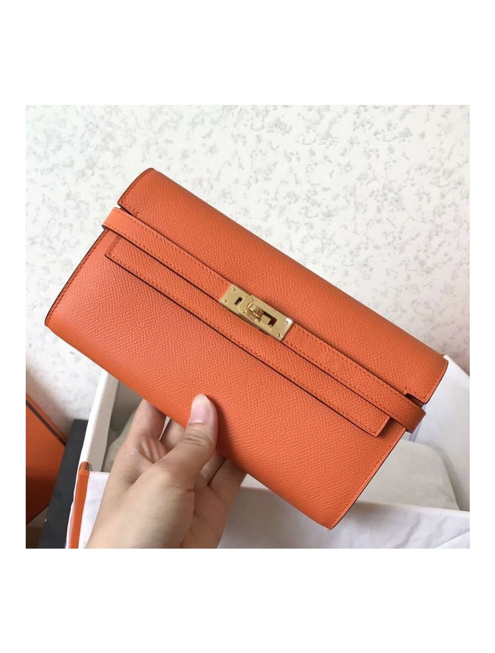 Hermes Kelly Classic Long Wallet In Orange Epsom Leather