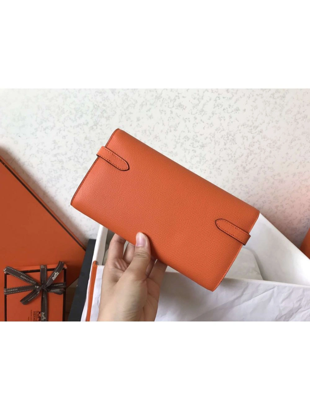 Hermes Kelly Classic Long Wallet In Orange Epsom Leather