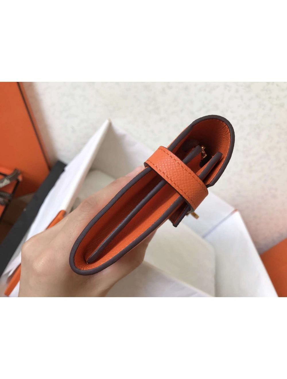 Hermes Kelly Classic Long Wallet In Orange Epsom Leather