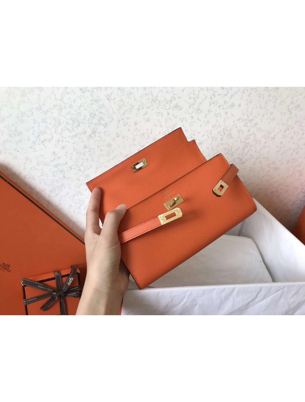 Hermes Kelly Classic Long Wallet In Orange Epsom Leather