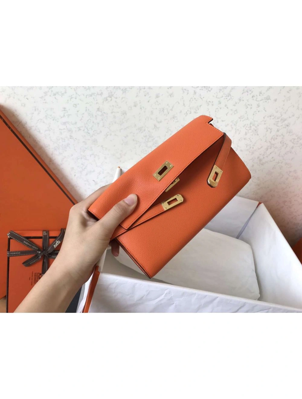 Hermes Kelly Classic Long Wallet In Orange Epsom Leather