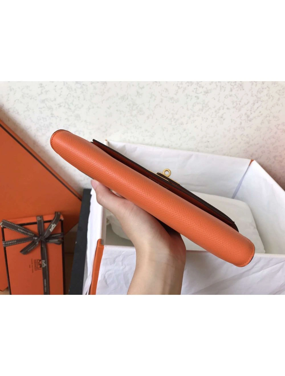 Hermes Kelly Classic Long Wallet In Orange Epsom Leather