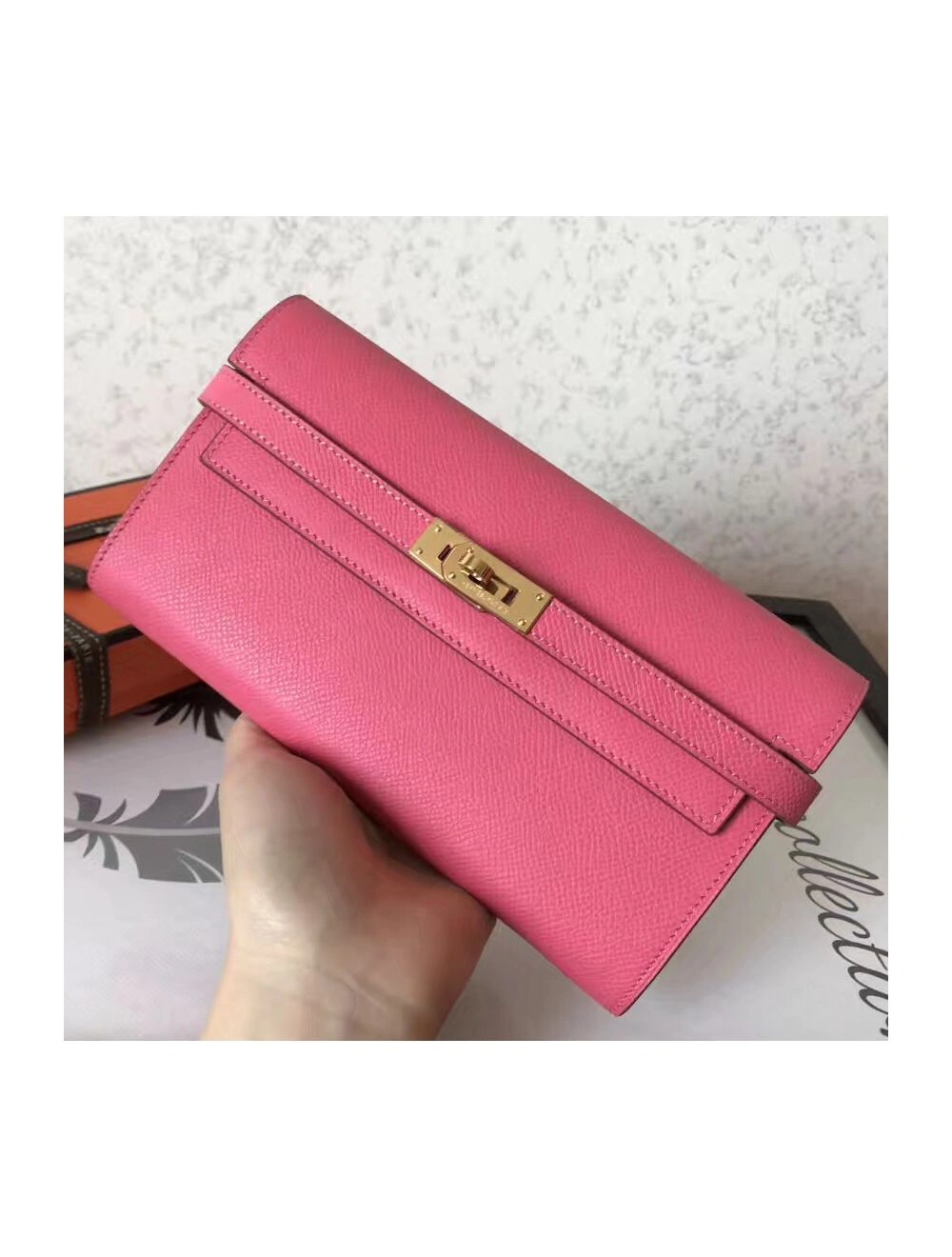 Hermes Kelly Classic Long Wallet In Pink Epsom Leather