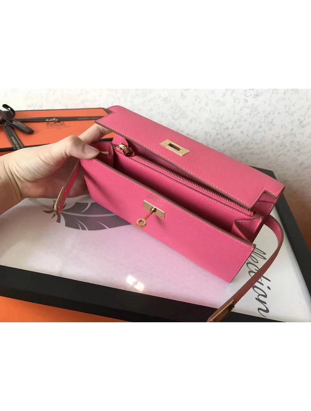Hermes Kelly Classic Long Wallet In Pink Epsom Leather