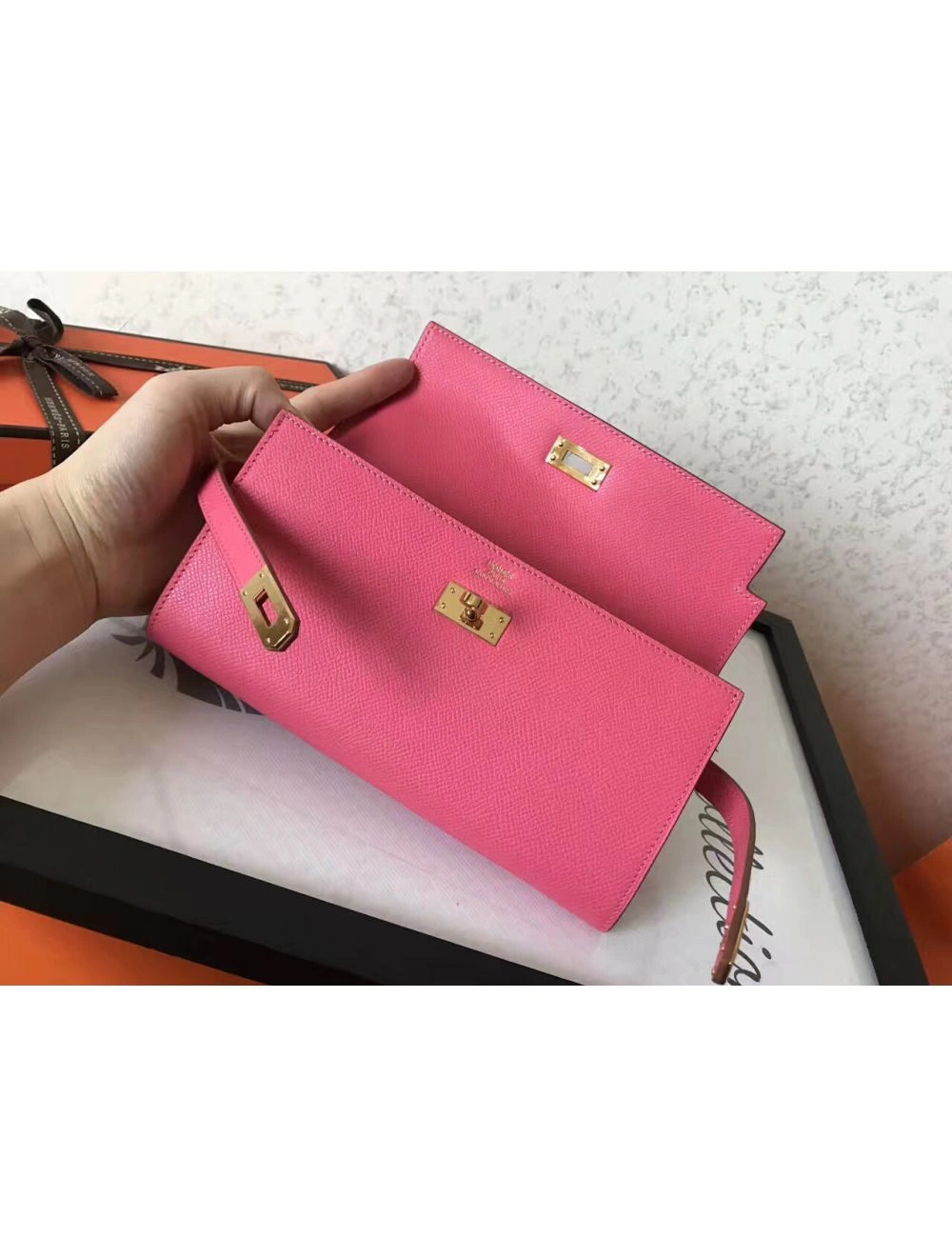 Hermes Kelly Classic Long Wallet In Pink Epsom Leather