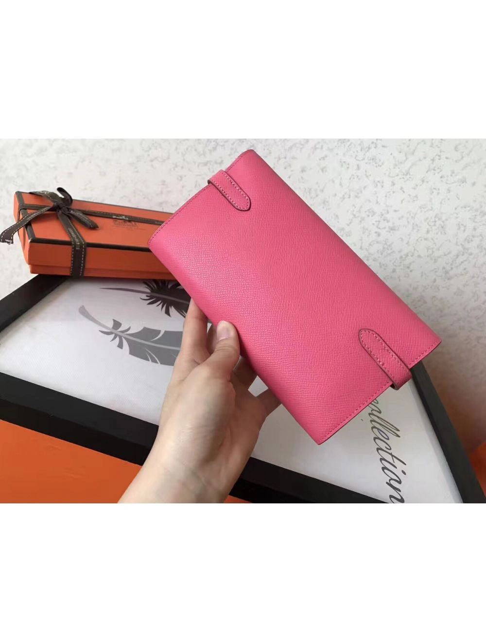 Hermes Kelly Classic Long Wallet In Pink Epsom Leather