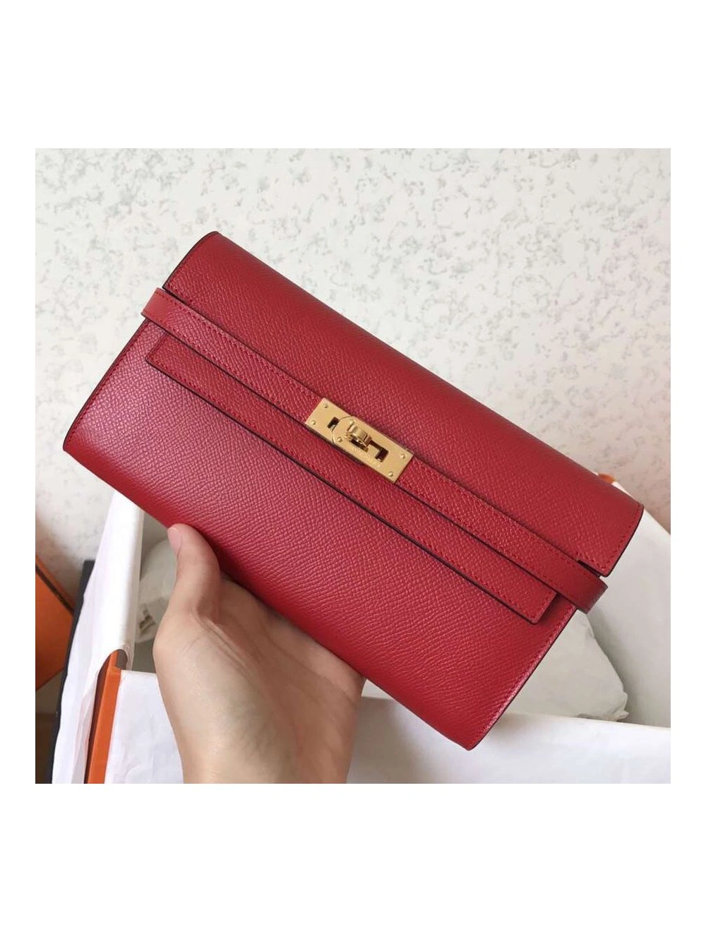 Hermes Kelly Classic Long Wallet In Red Epsom Leather