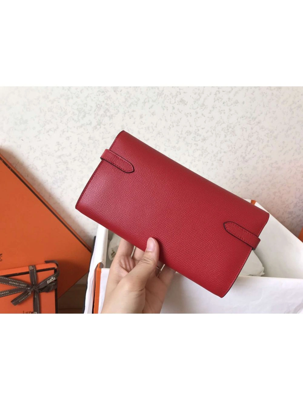 Hermes Kelly Classic Long Wallet In Red Epsom Leather