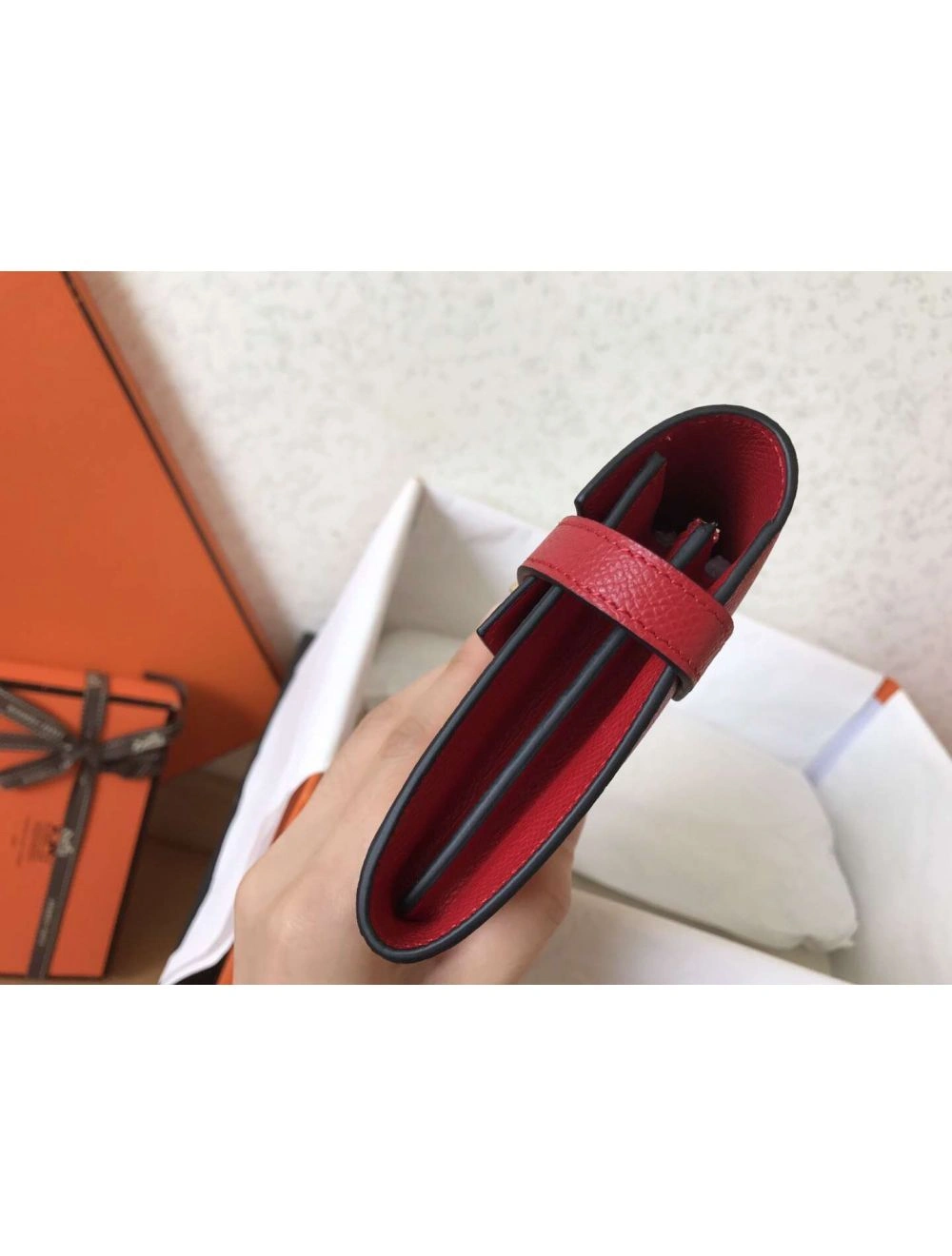 Hermes Kelly Classic Long Wallet In Red Epsom Leather