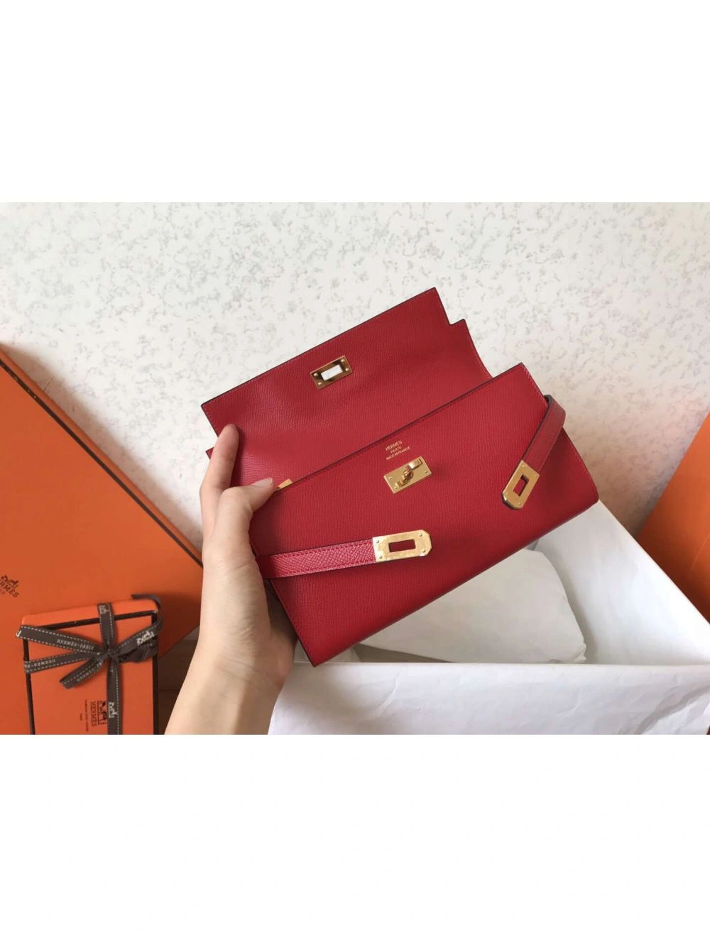 Hermes Kelly Classic Long Wallet In Red Epsom Leather