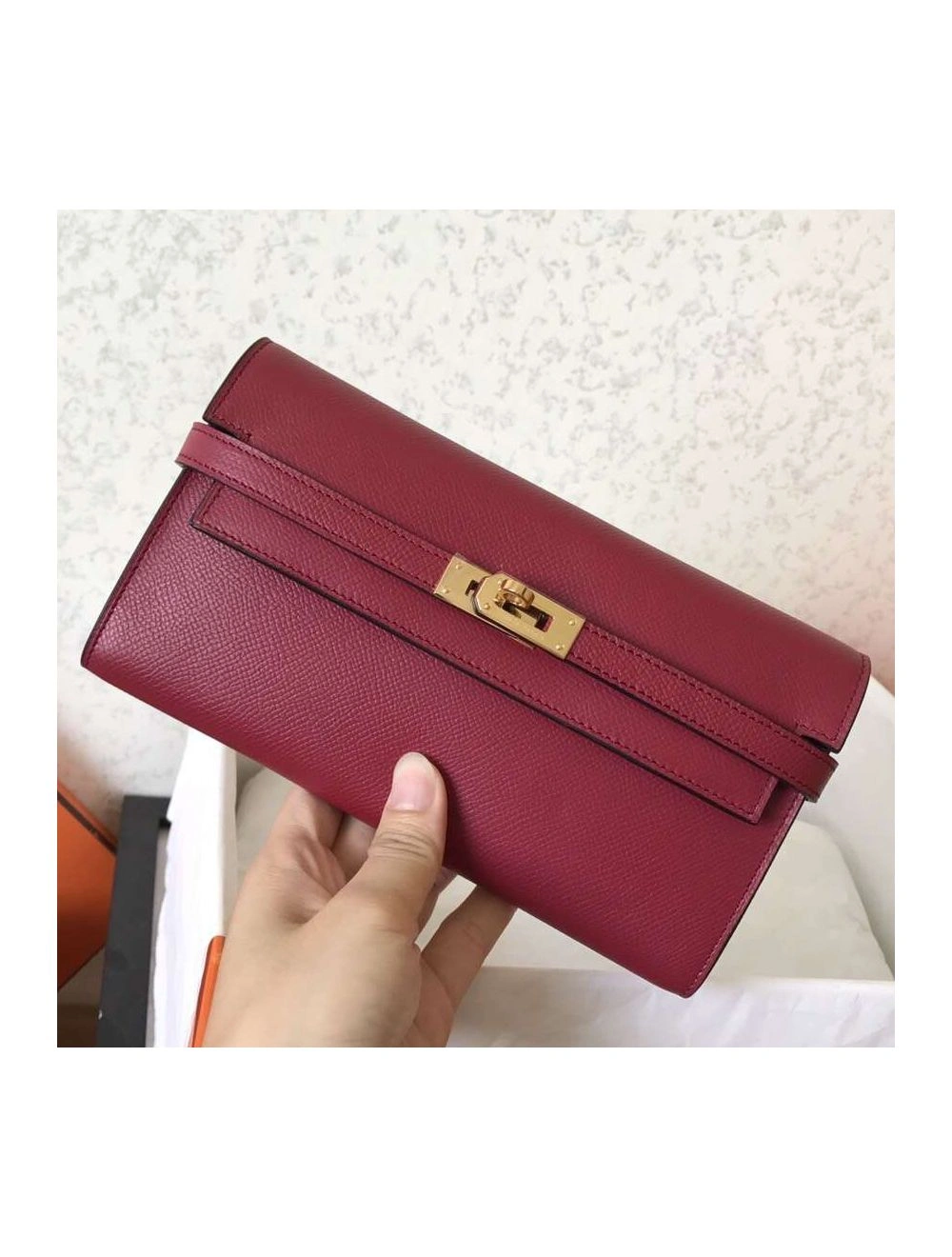 Hermes Kelly Classic Long Wallet In Ruby Epsom Leather