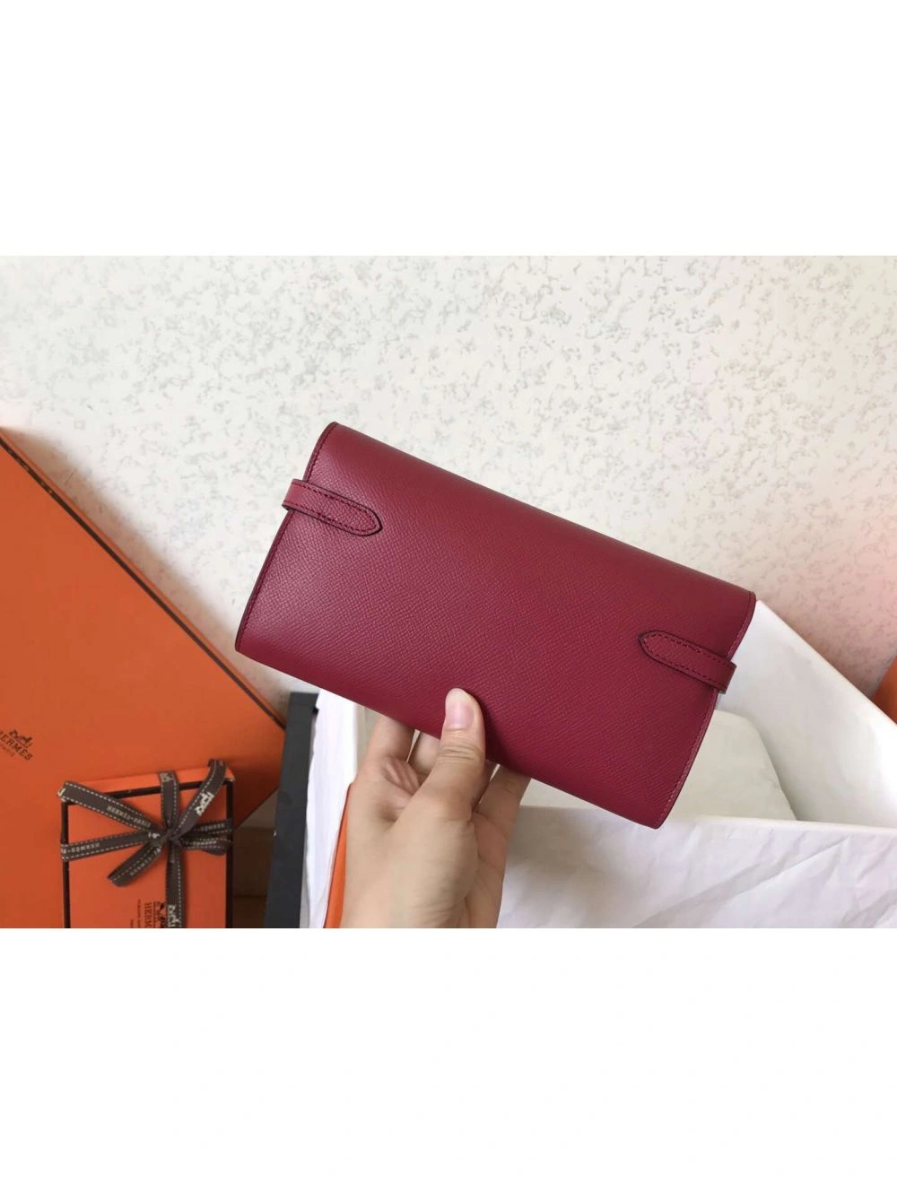 Hermes Kelly Classic Long Wallet In Ruby Epsom Leather