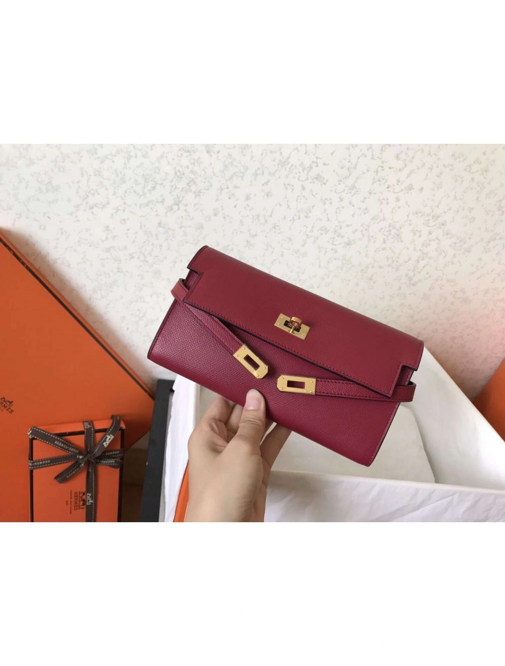 Hermes Kelly Classic Long Wallet In Ruby Epsom Leather