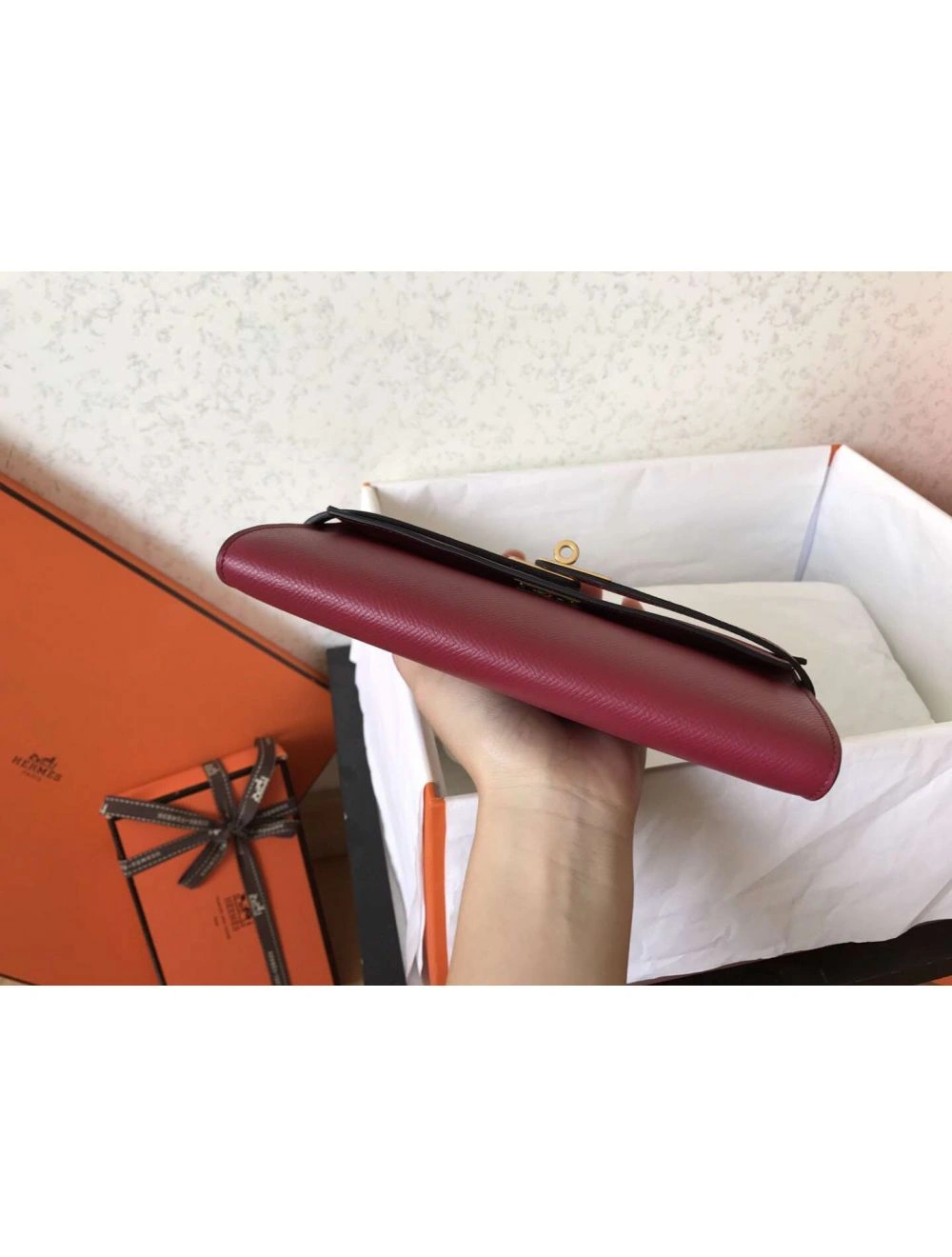 Hermes Kelly Classic Long Wallet In Ruby Epsom Leather