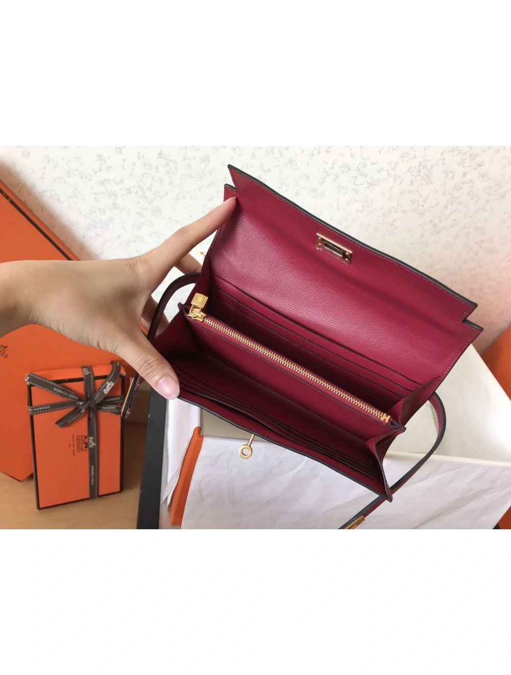 Hermes Kelly Classic Long Wallet In Ruby Epsom Leather