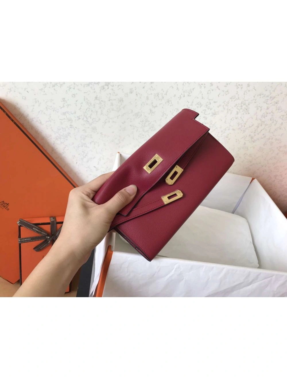Hermes Kelly Classic Long Wallet In Ruby Epsom Leather