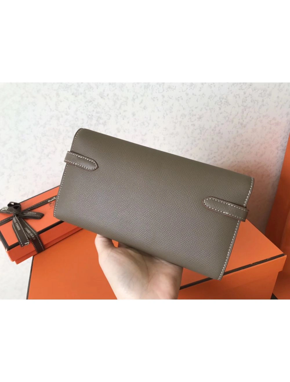Hermes Kelly Classic Long Wallet In Taupe Epsom Leather
