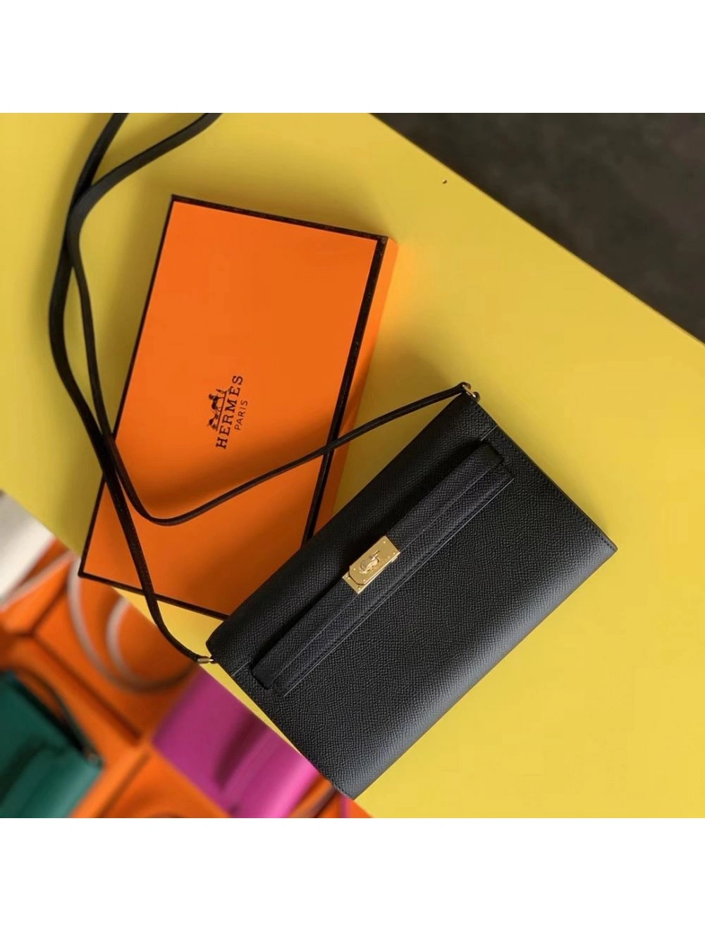 Hermes Kelly Classique To Go Wallet In Black Epsom Calfskin