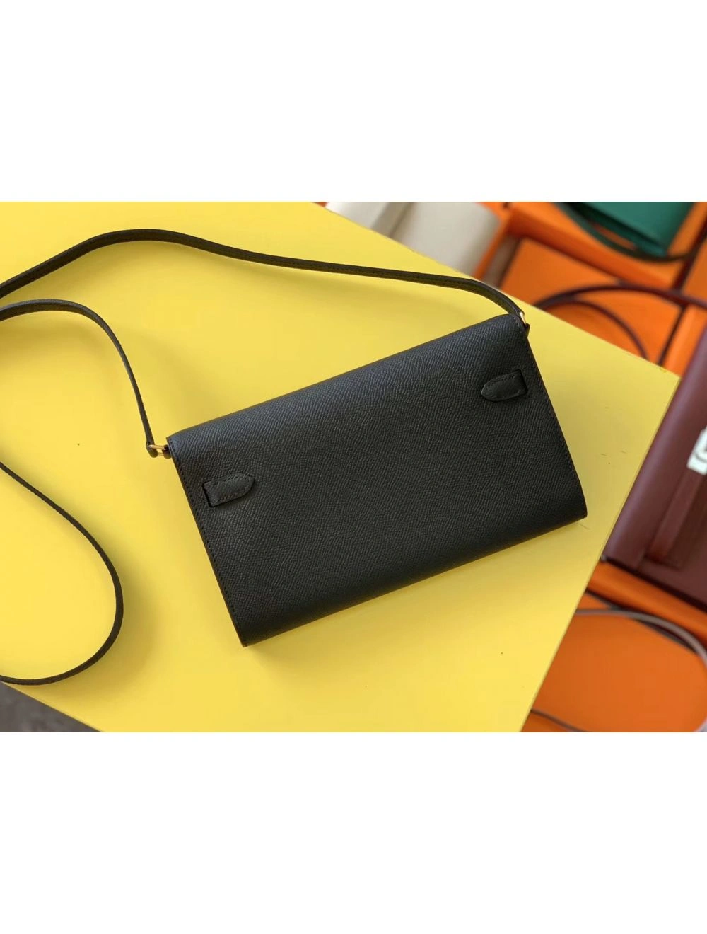 Hermes Kelly Classique To Go Wallet In Black Epsom Calfskin