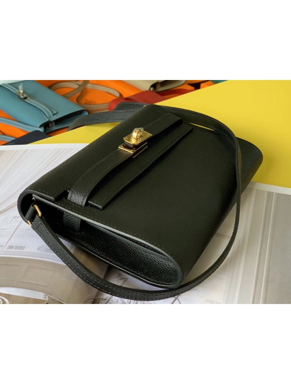 Hermes Kelly Classique To Go Wallet In Black Epsom Calfskin