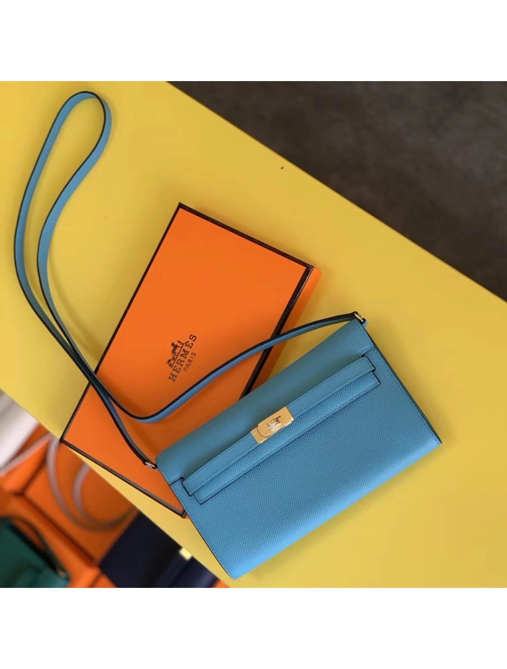 Hermes Kelly Classique To Go Wallet In Blue Du Nord Epsom Calfskin