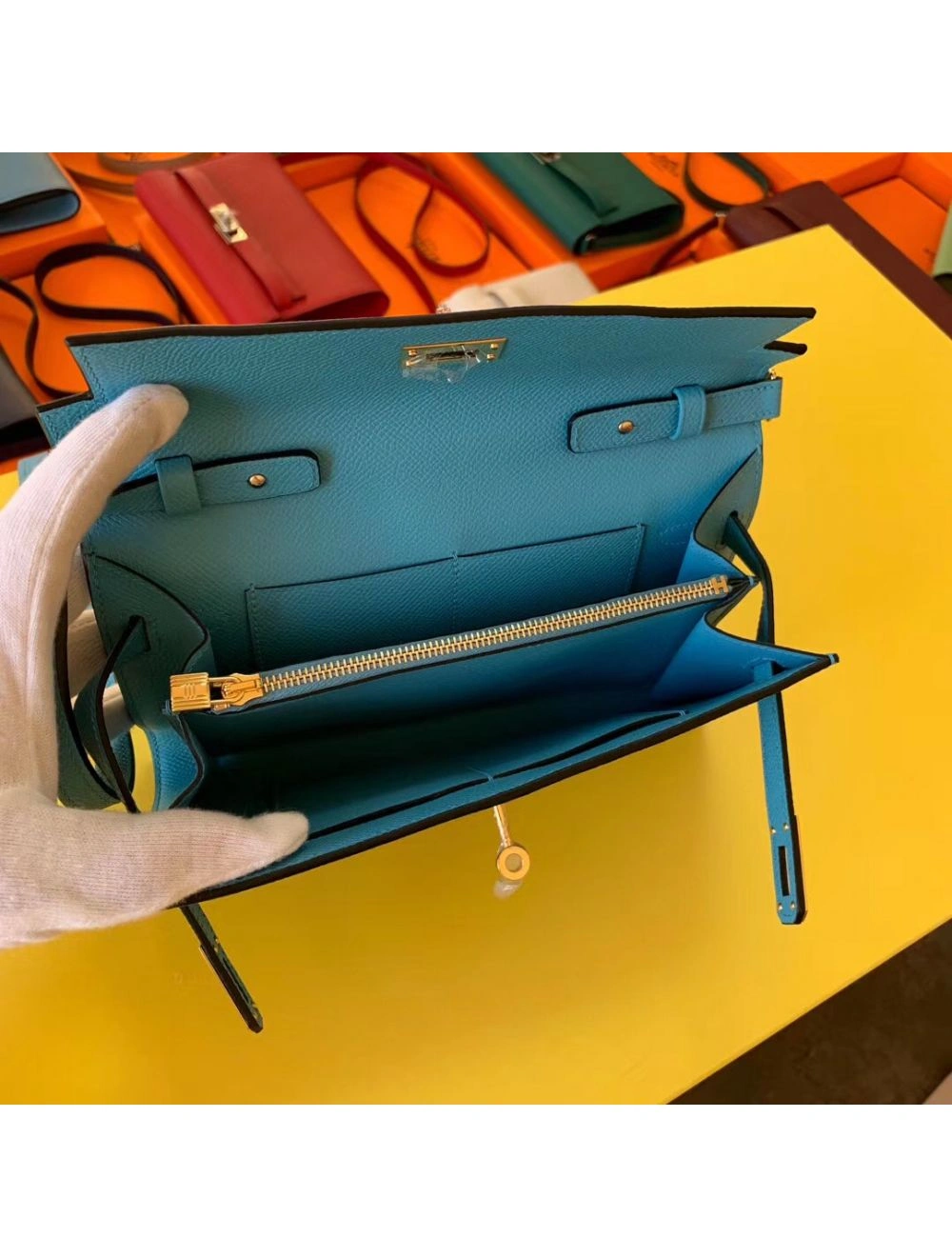 Hermes Kelly Classique To Go Wallet In Blue Du Nord Epsom Calfskin