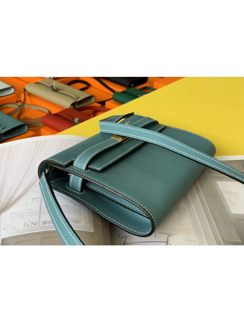 Hermes Kelly Classique To Go Wallet In Blue Jean Epsom Calfskin