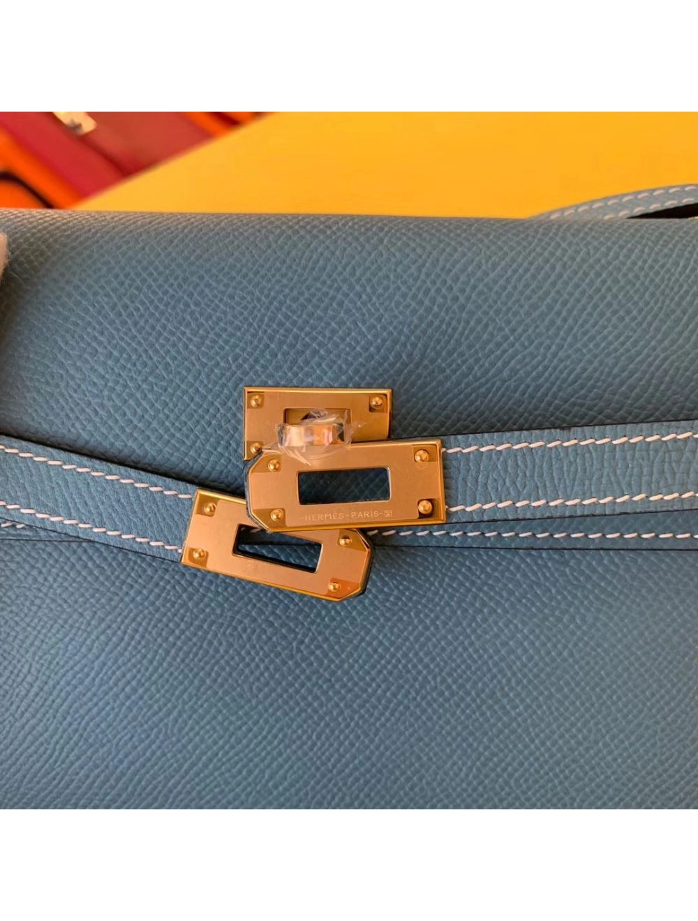 Hermes Kelly Classique To Go Wallet In Blue Jean Epsom Calfskin