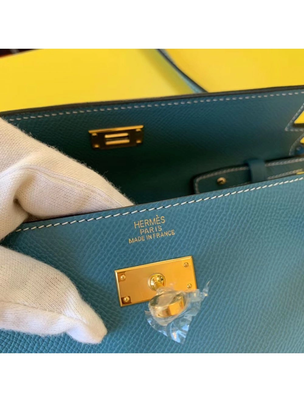 Hermes Kelly Classique To Go Wallet In Blue Jean Epsom Calfskin