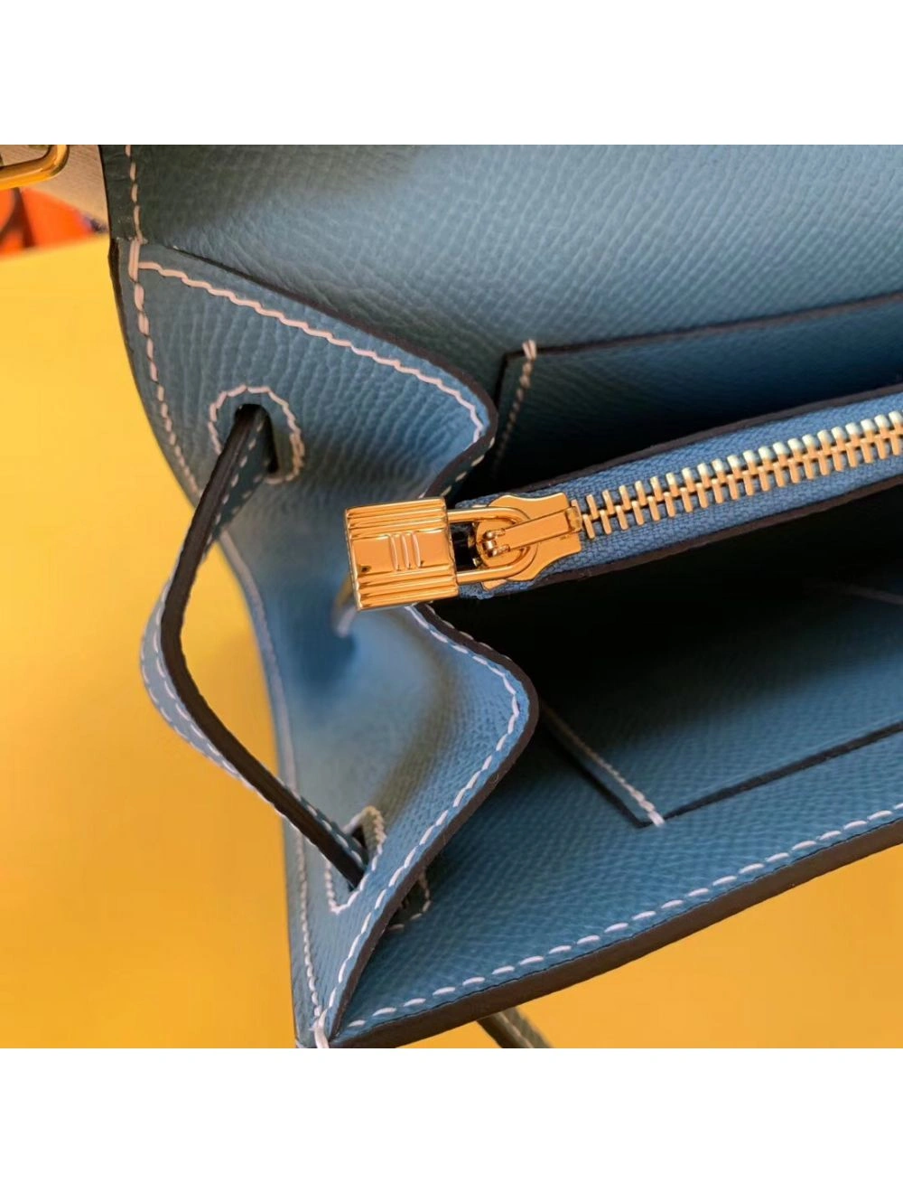 Hermes Kelly Classique To Go Wallet In Blue Jean Epsom Calfskin