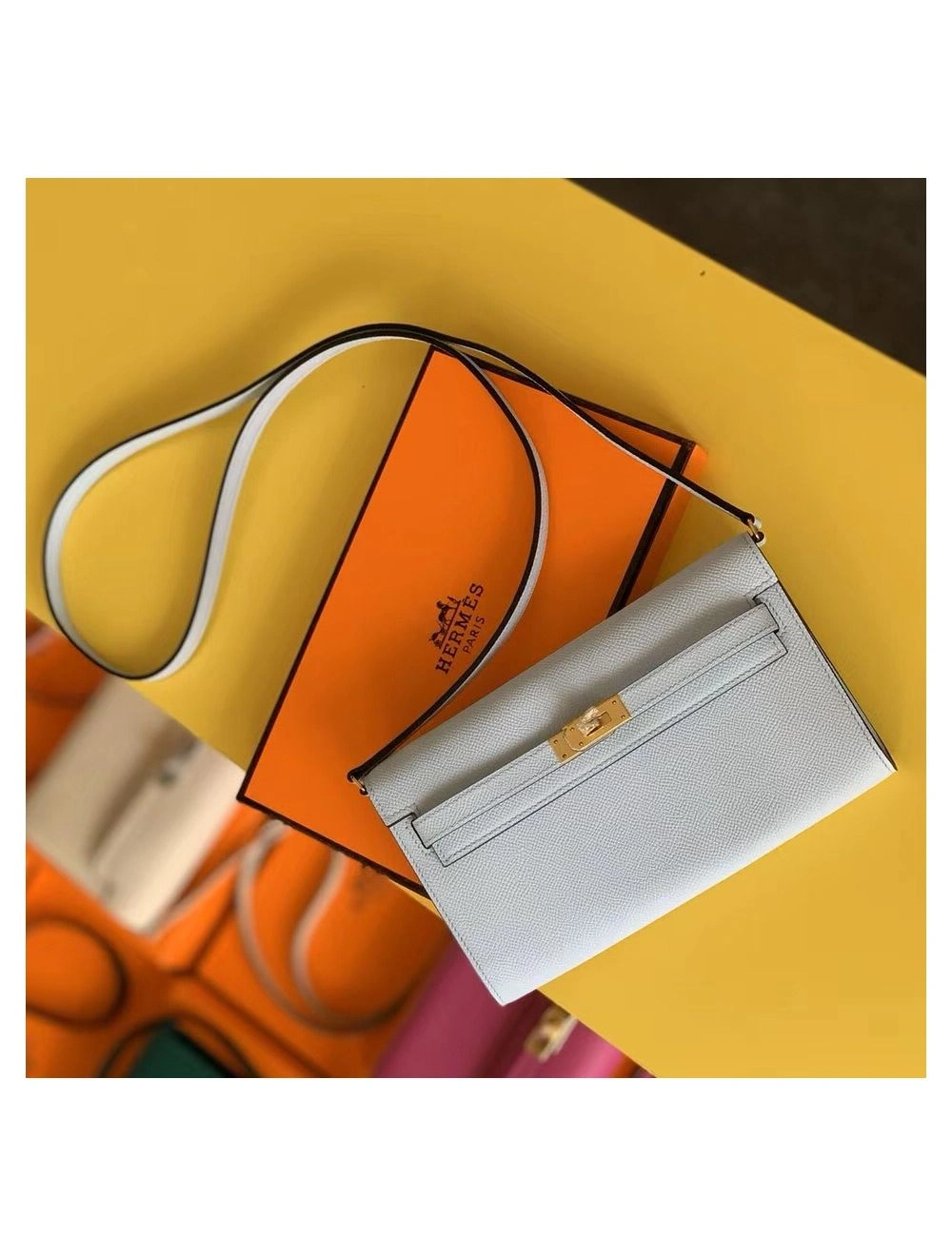 Hermes Kelly Classique To Go Wallet In Blue Zephyr Epsom Calfskin