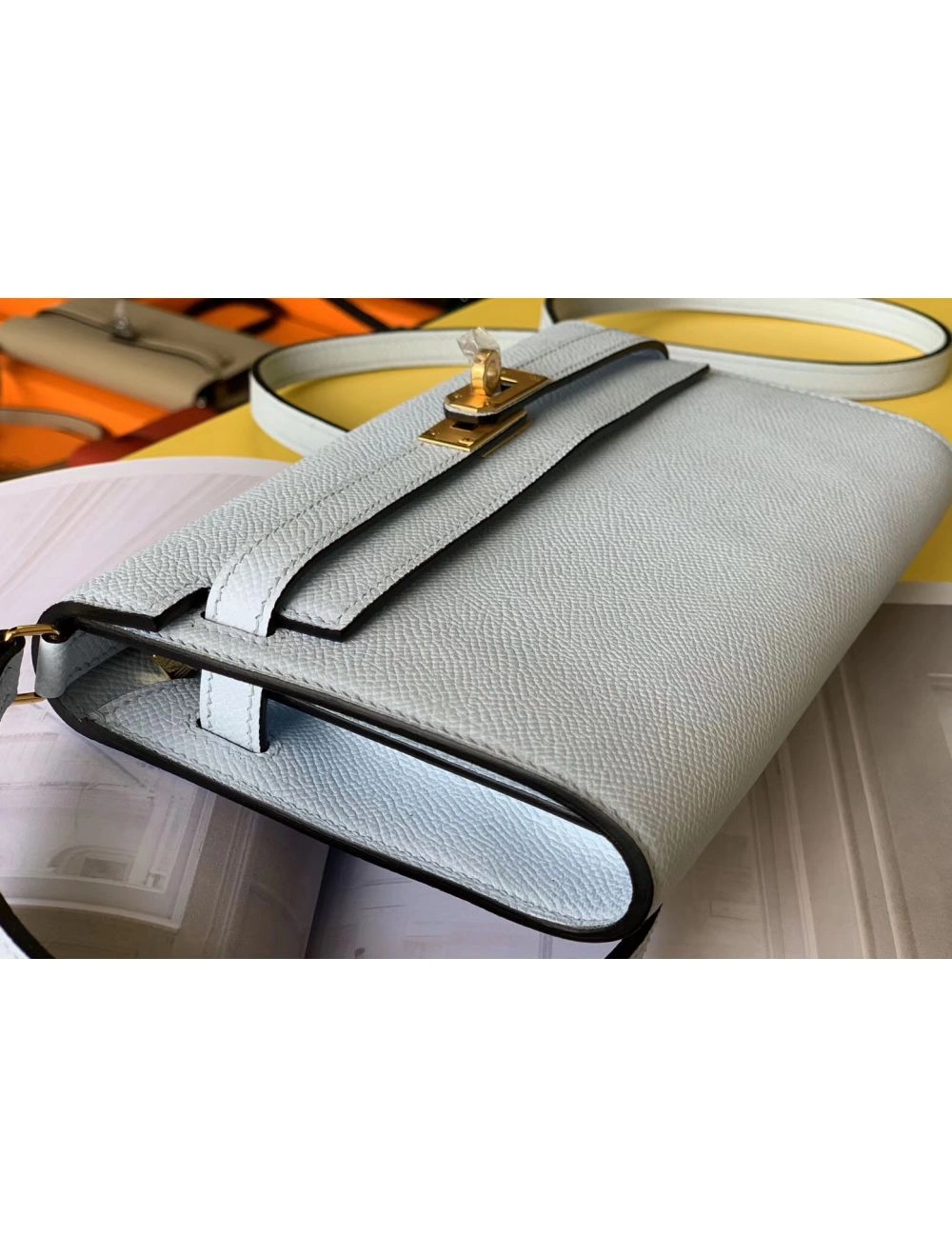 Hermes Kelly Classique To Go Wallet In Blue Zephyr Epsom Calfskin