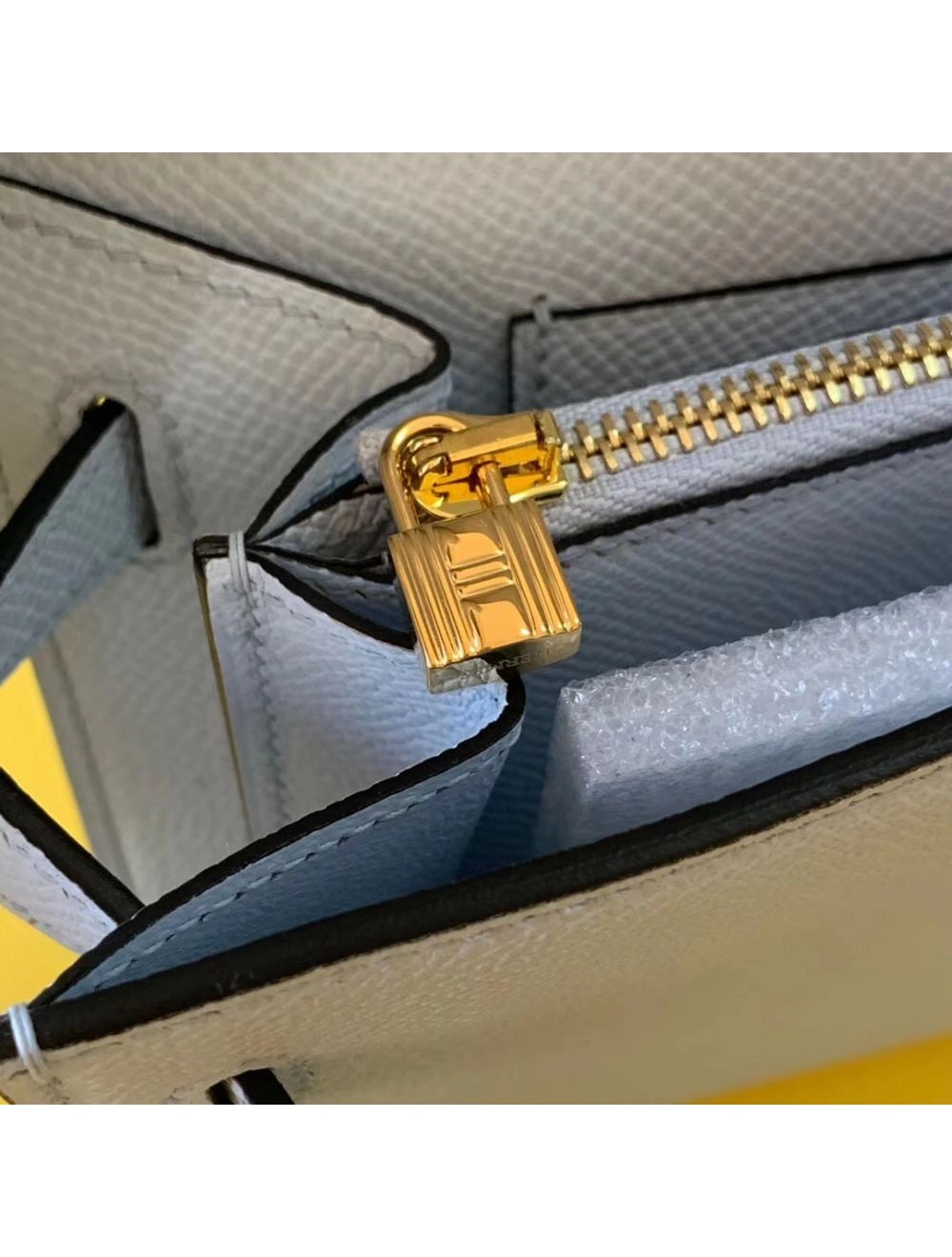 Hermes Kelly Classique To Go Wallet In Blue Zephyr Epsom Calfskin