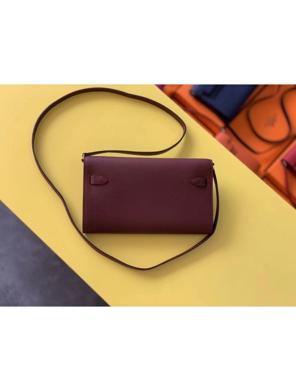 Hermes Kelly Classique To Go Wallet In Bordeaux Epsom Calfskin