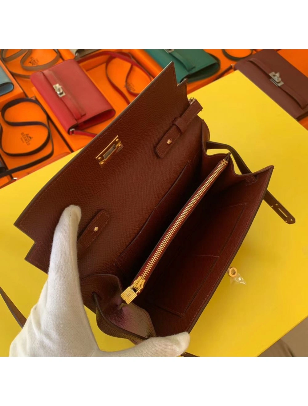 Hermes Kelly Classique To Go Wallet In Bordeaux Epsom Calfskin