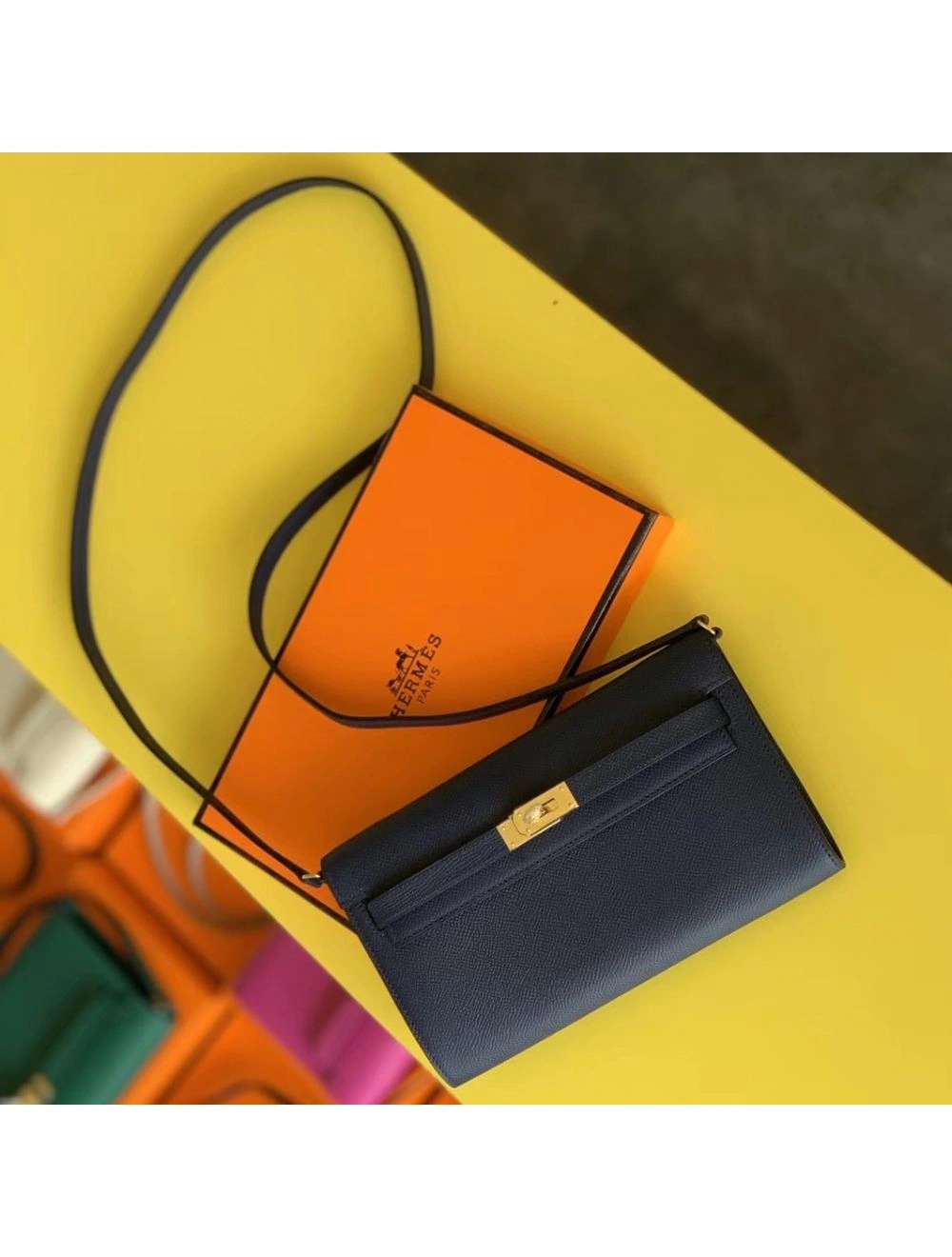 Hermes Kelly Classique To Go Wallet In Dark Blue Epsom Calfskin