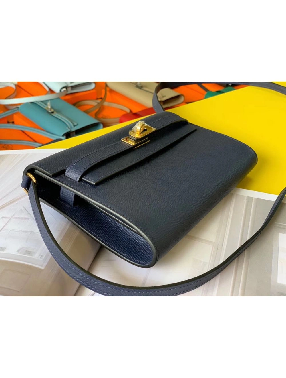 Hermes Kelly Classique To Go Wallet In Dark Blue Epsom Calfskin