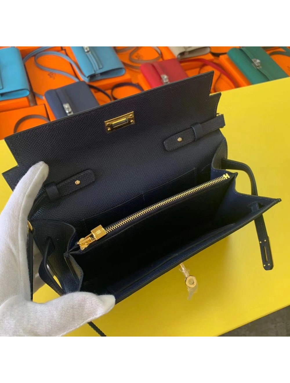 Hermes Kelly Classique To Go Wallet In Dark Blue Epsom Calfskin