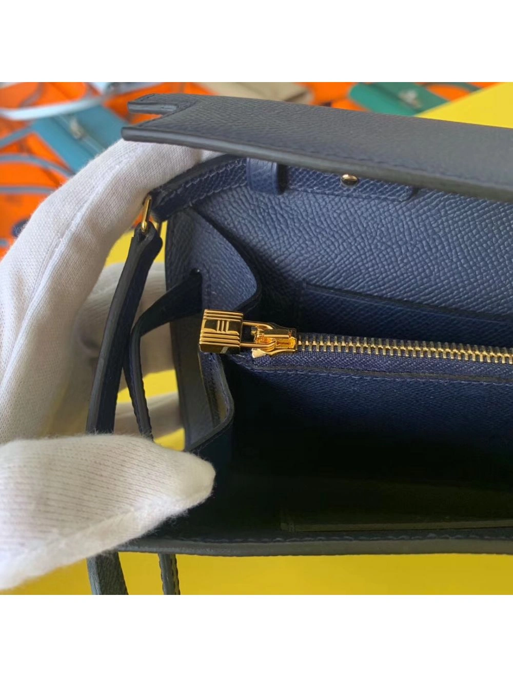 Hermes Kelly Classique To Go Wallet In Dark Blue Epsom Calfskin
