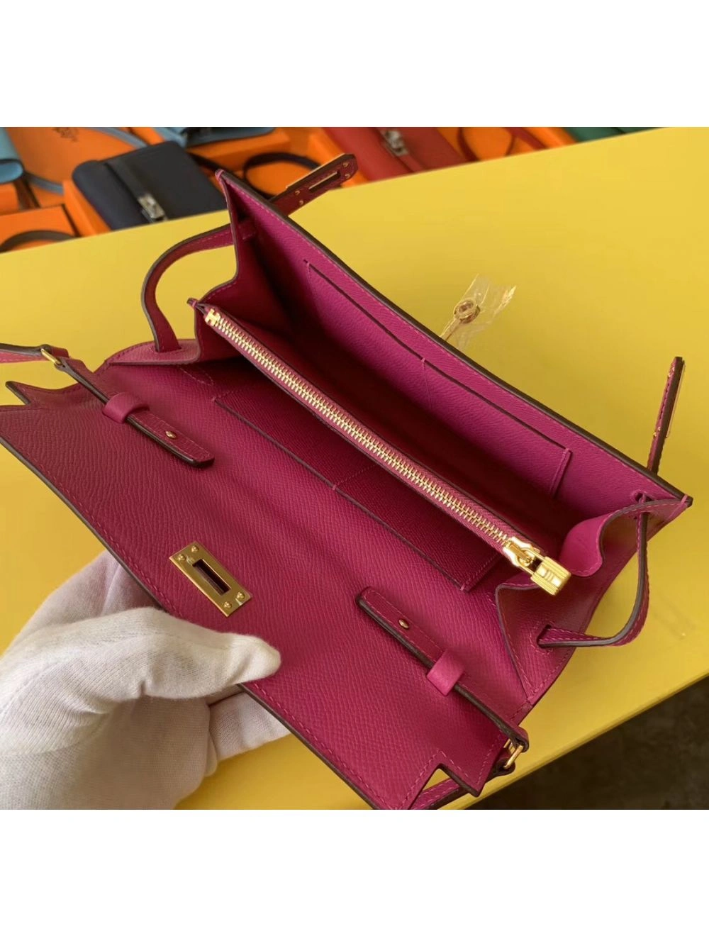 Hermes Kelly Classique To Go Wallet In Magnolia Epsom Calfskin