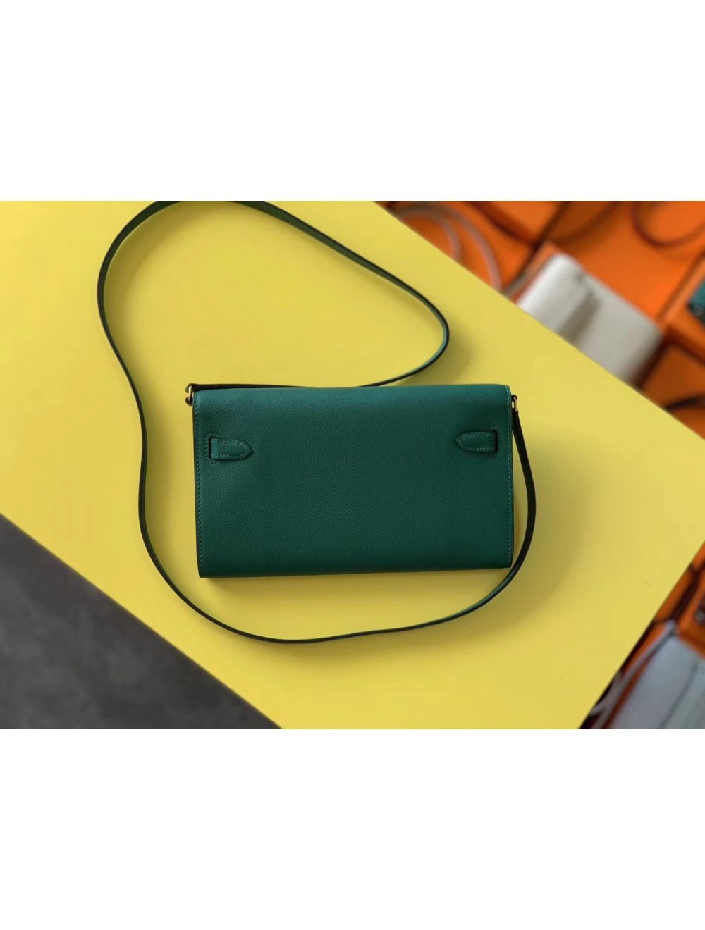 Hermes Kelly Classique To Go Wallet In Malachite Epsom Calfskin