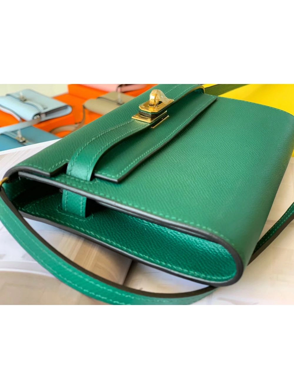 Hermes Kelly Classique To Go Wallet In Malachite Epsom Calfskin