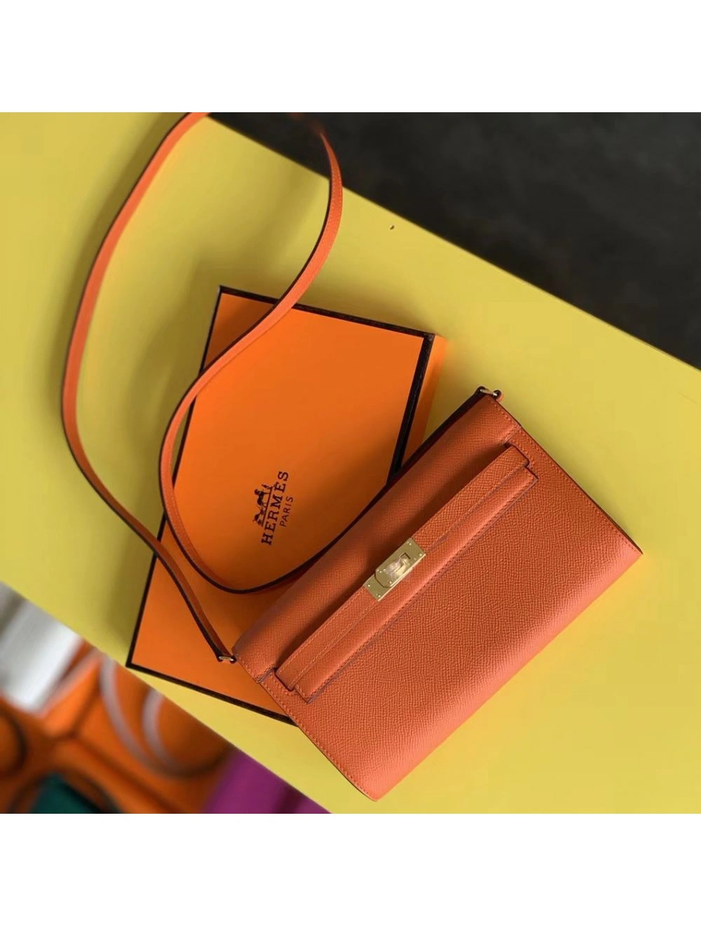 Hermes Kelly Classique To Go Wallet In Orange Epsom Calfskin