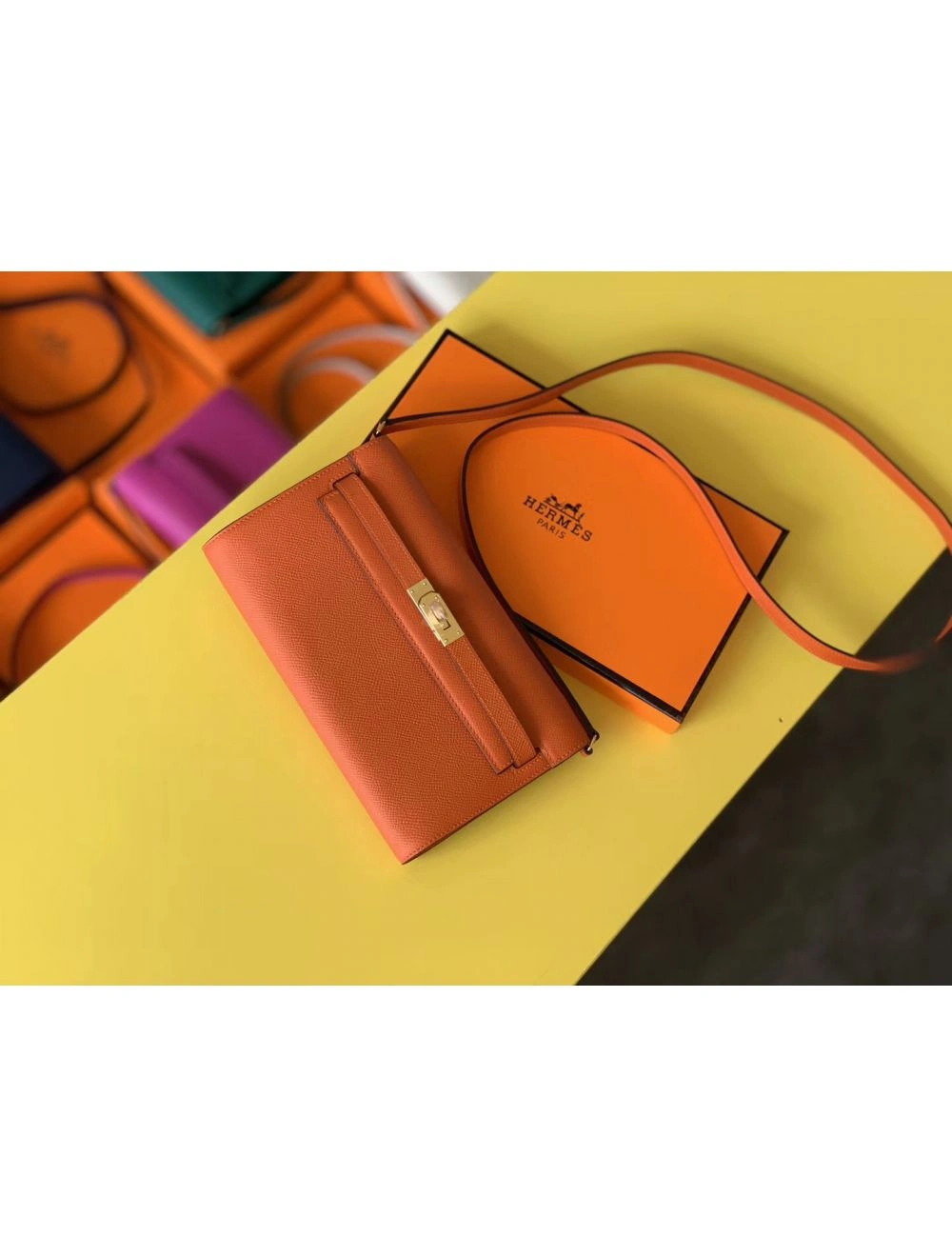 Hermes Kelly Classique To Go Wallet In Orange Epsom Calfskin