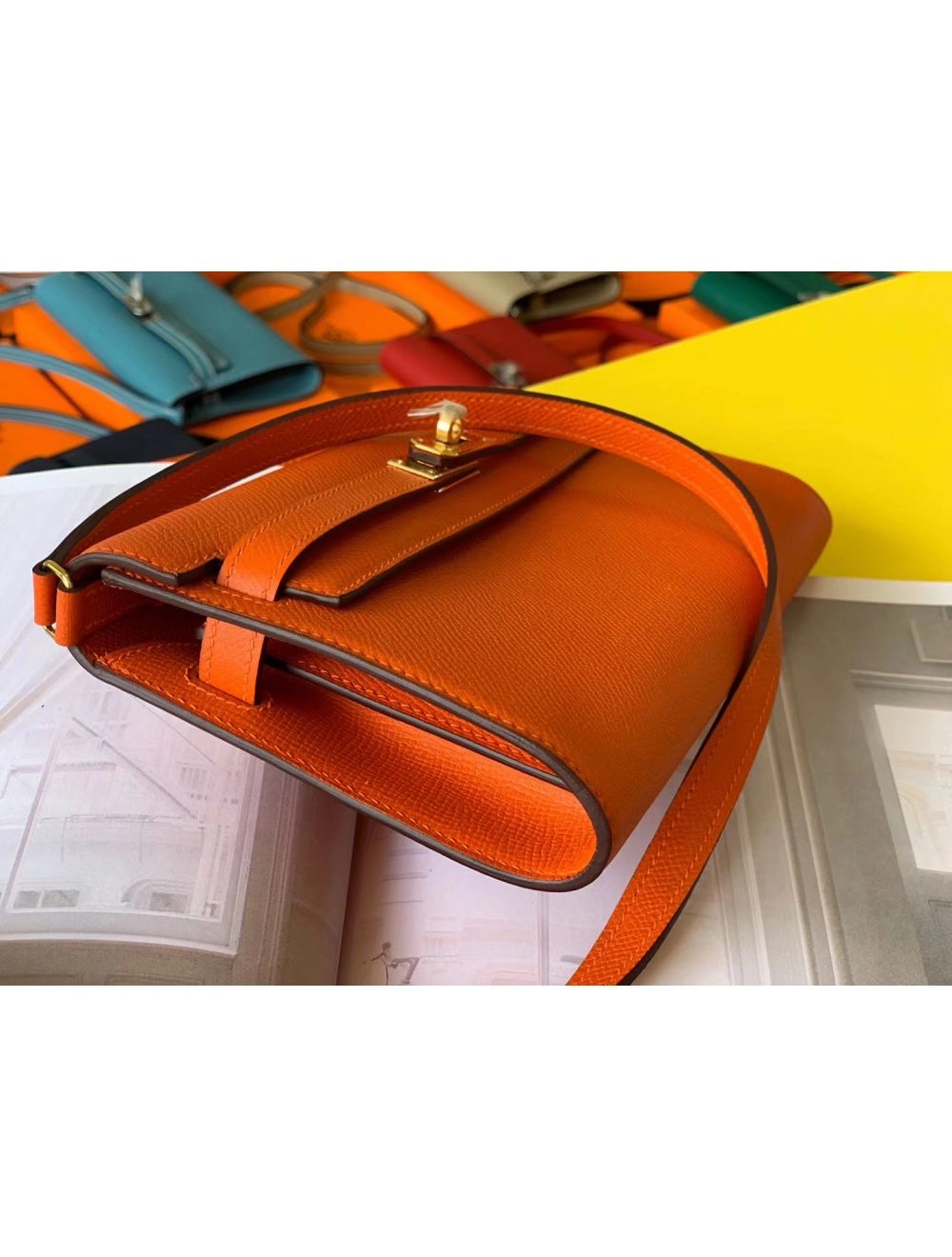 Hermes Kelly Classique To Go Wallet In Orange Epsom Calfskin