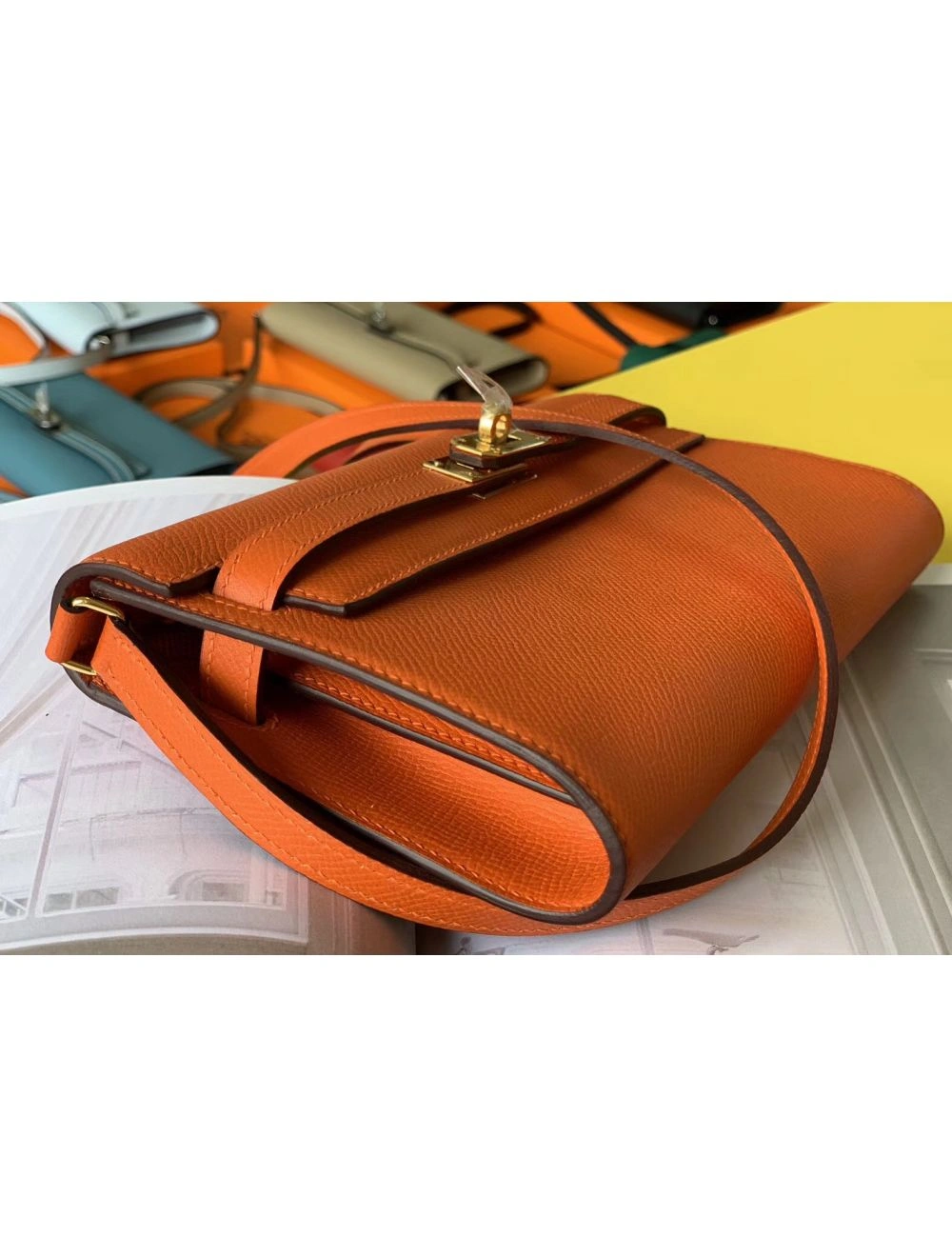 Hermes Kelly Classique To Go Wallet In Orange Epsom Calfskin