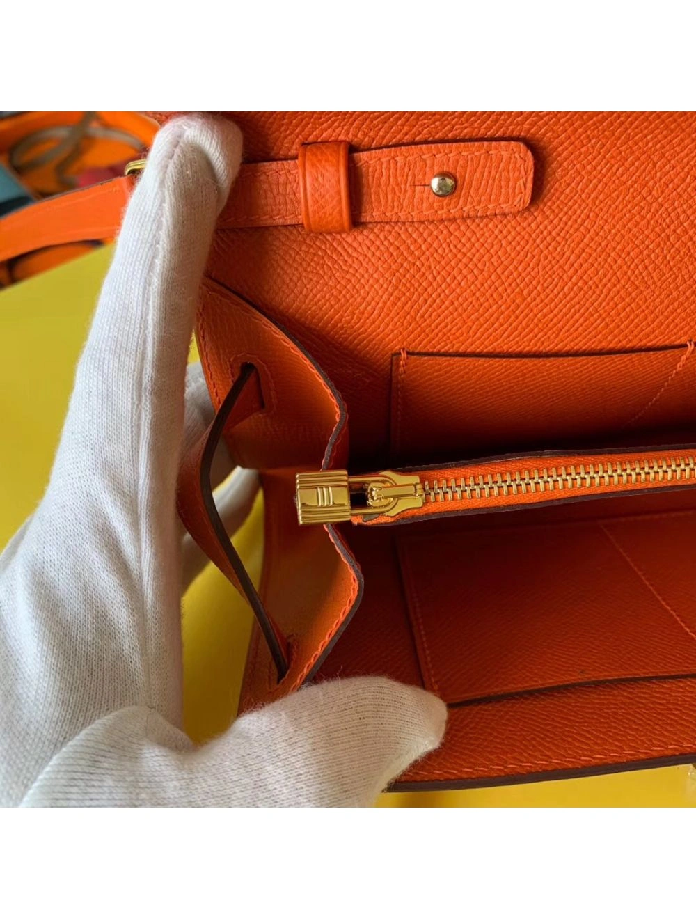 Hermes Kelly Classique To Go Wallet In Orange Epsom Calfskin
