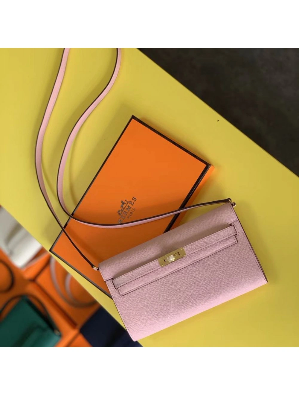 Hermes Kelly Classique To Go Wallet In Pink Epsom Calfskin